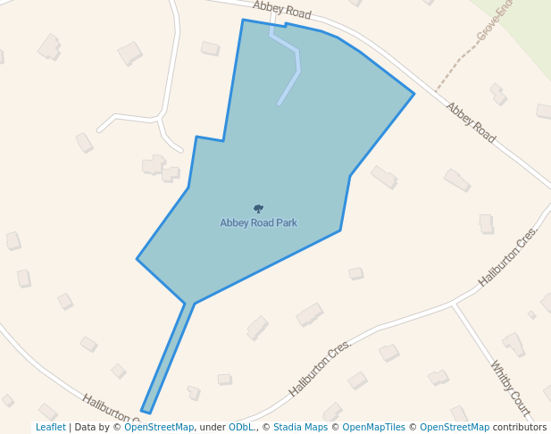 walking in Abbey Road Park map in Stillwater Lake