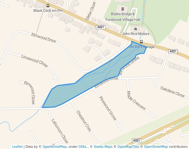 walking in Elmwood Drive Green map in Blythe Bridge