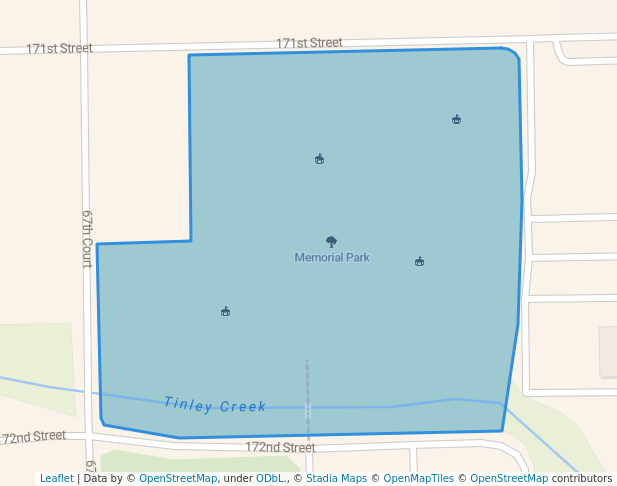 walking in Memorial Park map in Tinley Park