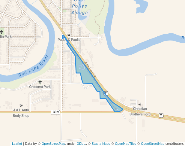 walking in Veterans Memorial Walkway map in Crookston
