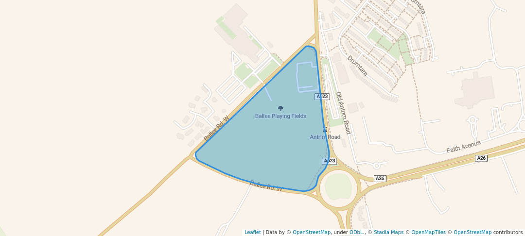 walking in Ballee Playing Fields map in Ballymena
