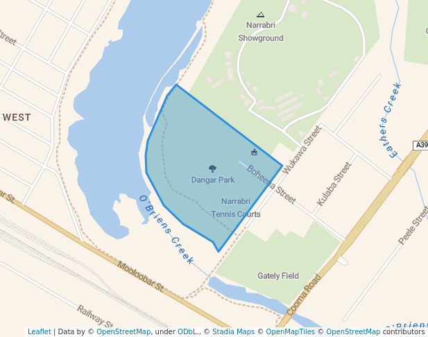 walking in Danar Park map in Narrabri