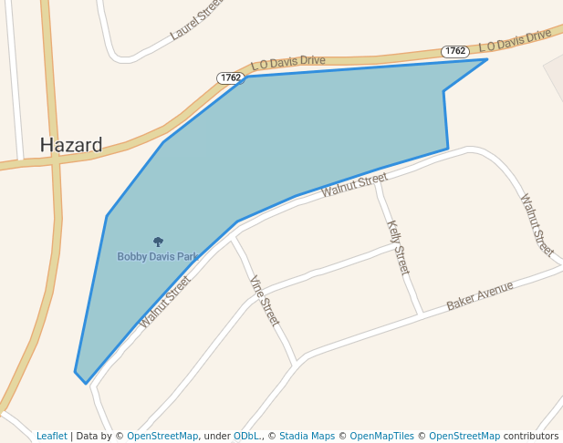 walking in Bobby Davis Park map in Hazard