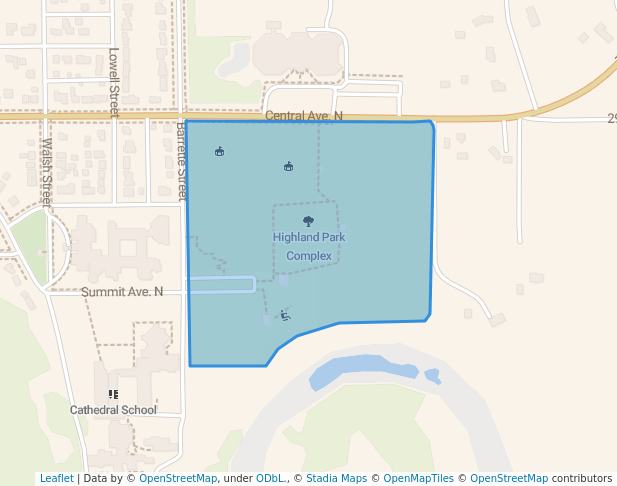 walking in Highland Park Complex map in Crookston