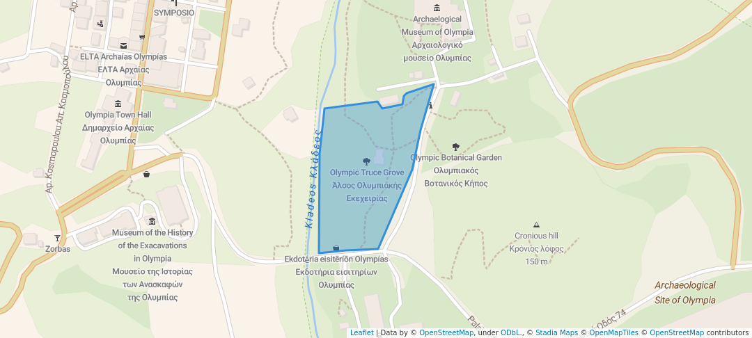 walking in Olympic Truce Grove map in Archea Olimpia