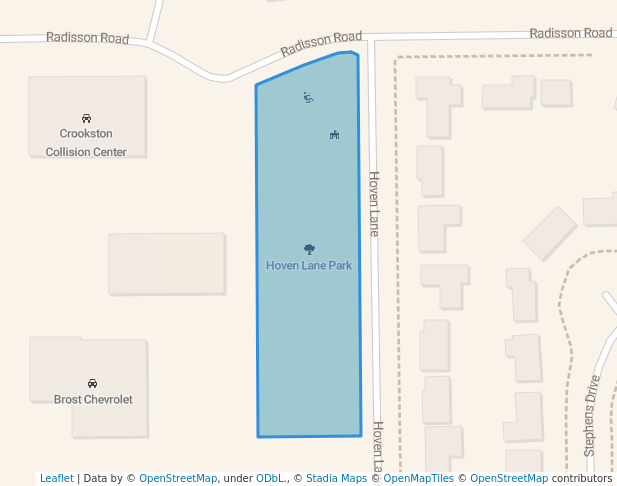walking in Hoven Lane Park map in Crookston