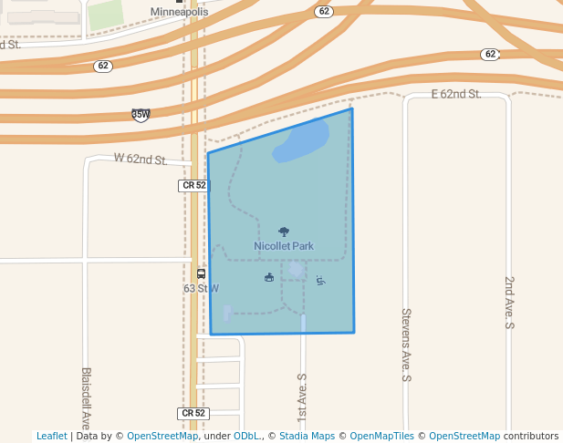 walking in Nicollet Park map in Richfield