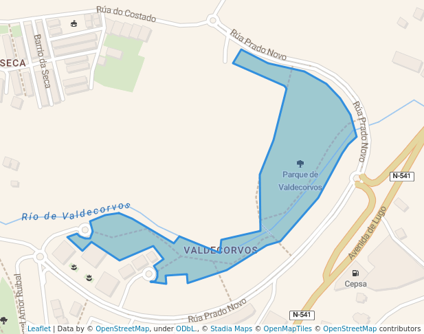 walking in Parque de Valdecorvos map in Pontevedra