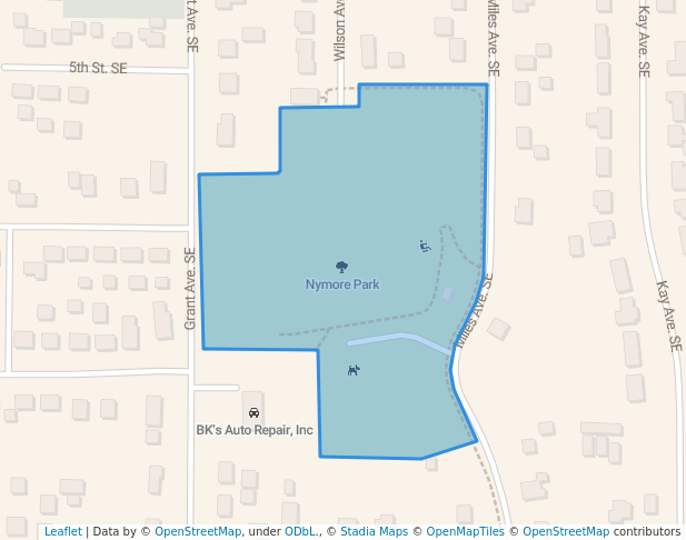 walking in Nymore Park map in Bemidji