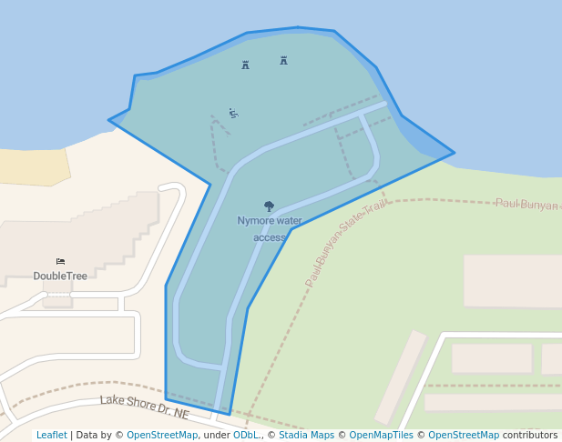 walking in Nymore water access map in Bemidji