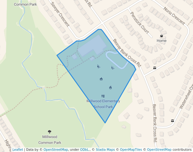 walking in Millwood Elementary School Park map in Middle Sackville