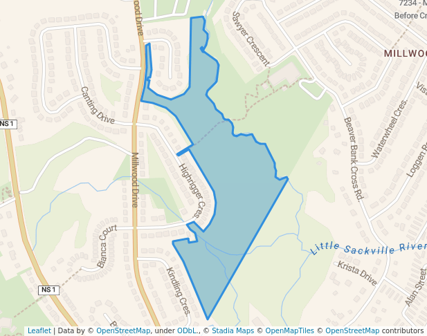 walking in Millwood Common Park map in Middle Sackville