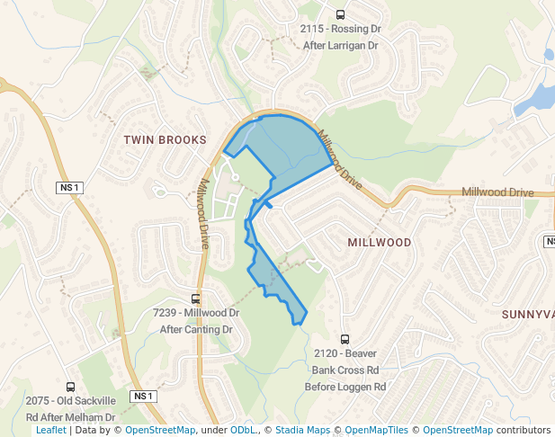 walking in Millwood Common Park map in Middle Sackville