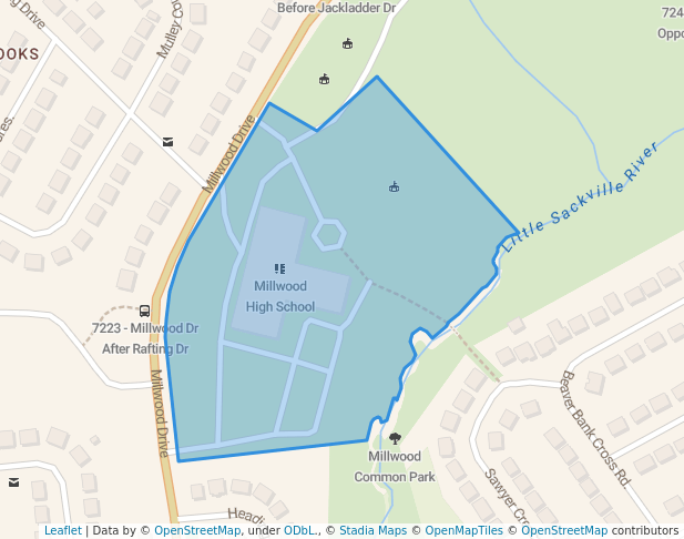 walking in Millwood High School Park map in Middle Sackville