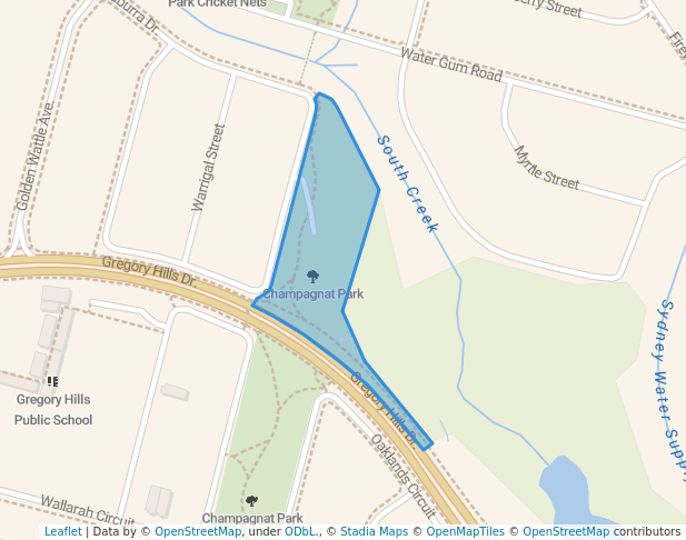 walking in Champagnat Park map in Gregory Hills