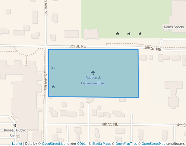 walking in Reuben J. Halverson Field map in Roseau