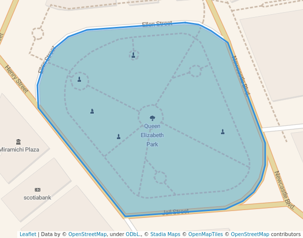 walking in Queen Elizabeth Park map in Miramichi