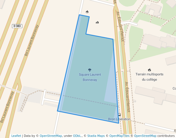 walking in Square Laurent Bonnevay map in Bron