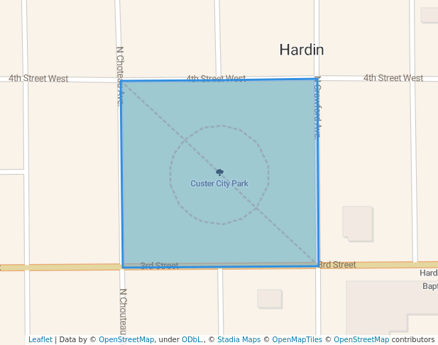 walking in Custer City Park map in Hardin