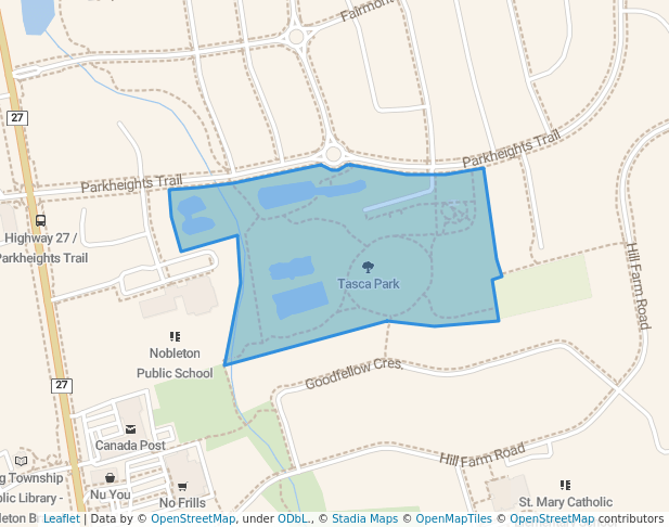 walking in Tasca Park map in Nobleton