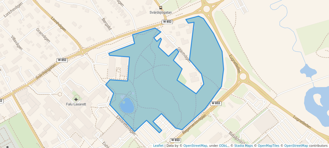 walking in Stadsparken map in Falun