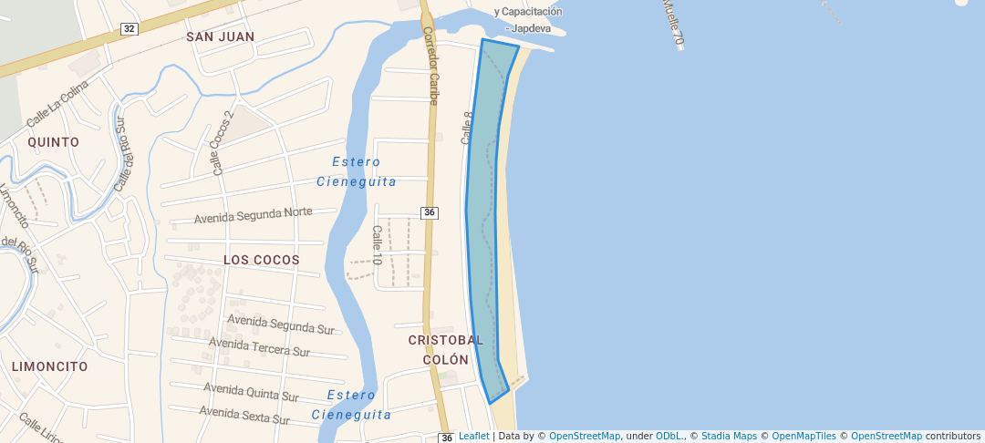 walking in Paseo de los Turistas map in Limón