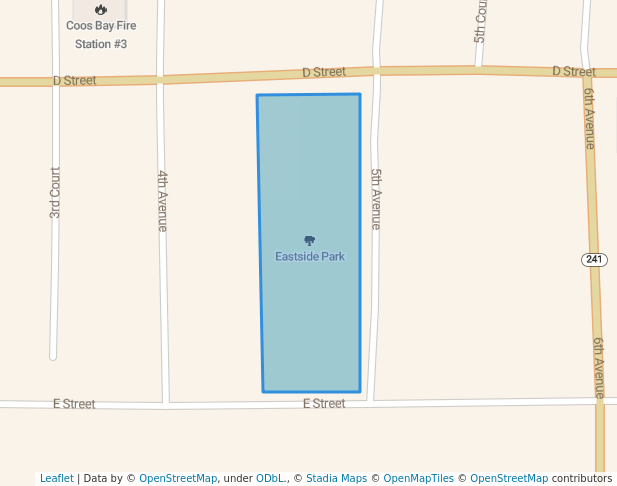 walking in Eastside Park map in Coos Bay