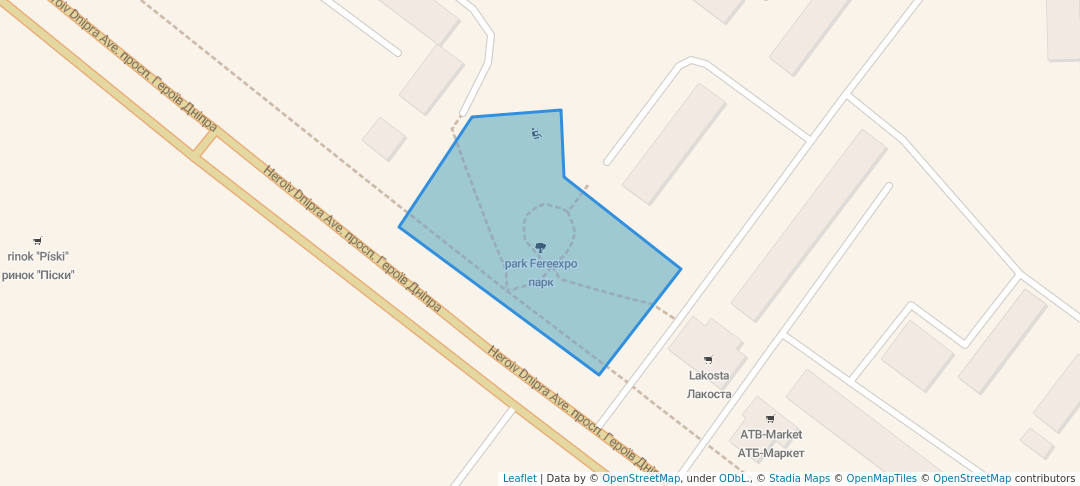 walking in парк Fereexpo map in Horishni Plavni