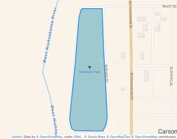 walking in Millstone Park map in Carson