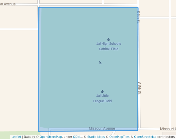 walking in Jal Schools Softball and Little League Fields map in Jal