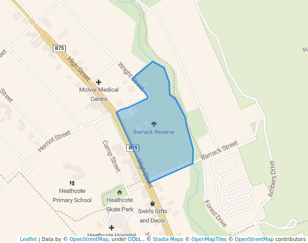 walking in Barrack Reserve map in Heathcote