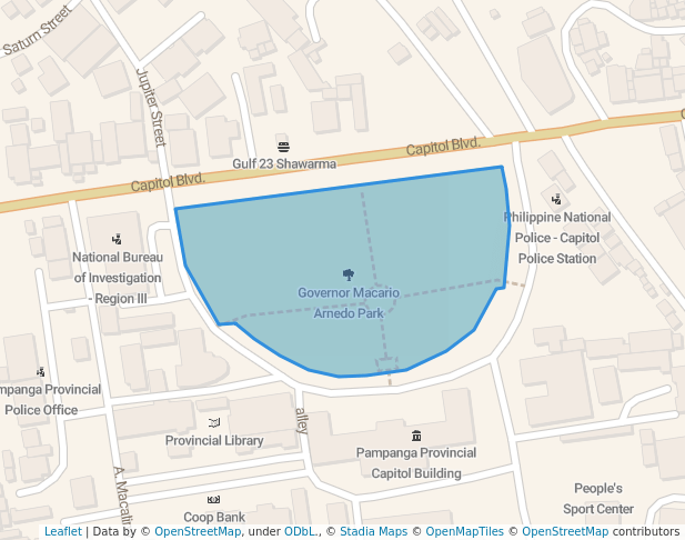 walking in Governor Macario Arnedo Park map in San Fernando