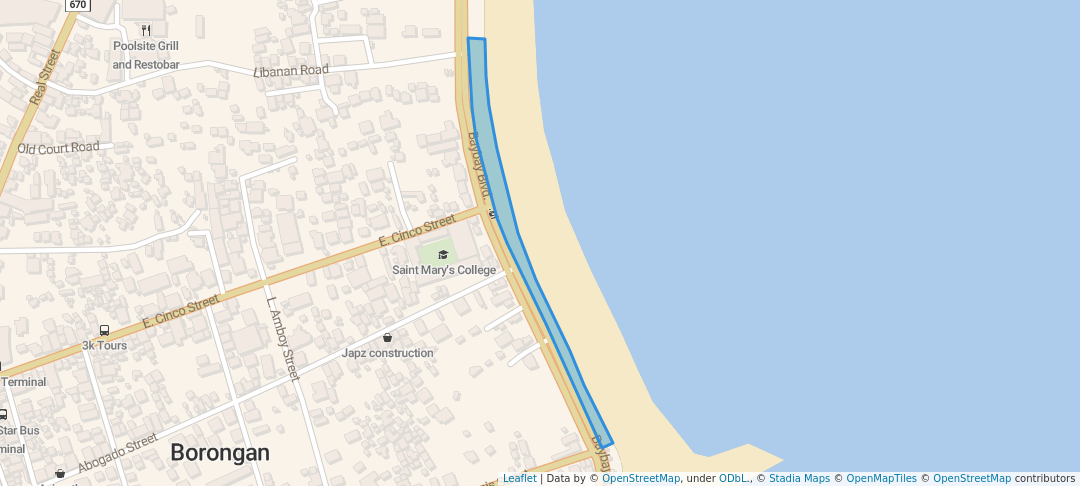 walking in Baybay Boulevard map in Borongan City