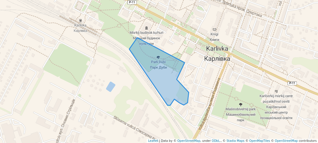 walking in Парк Дуби map in Karlivka