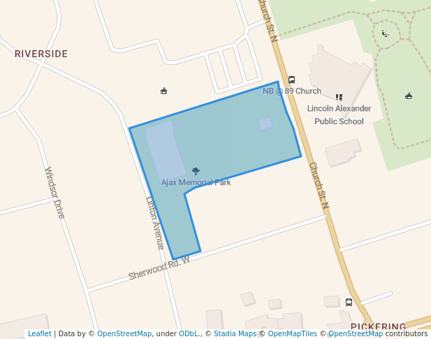 walking in Ajax Memorial Park map in Ajax