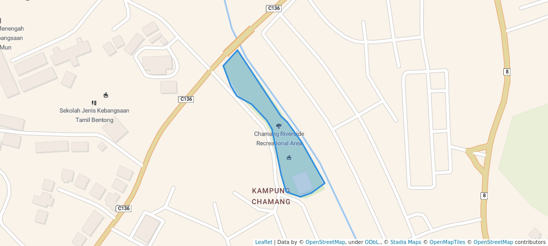 walking in Chamang Riverside Recreational Area map in Bentong