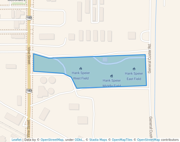 walking in Hank Speier Ball Park map in Hays