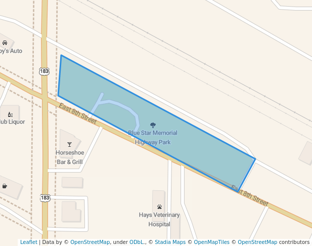 walking in Blue Star Memorial Highway Park map in Hays