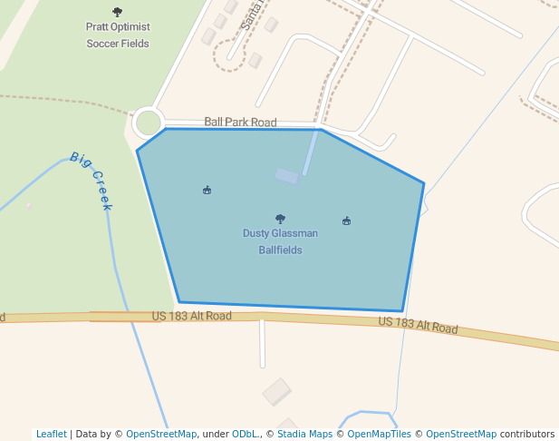 walking in Dusty Glassman Ballfields map in Hays