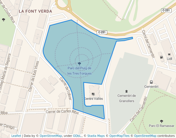 walking in Parc del Puig de les Tres Forques map in Granollers