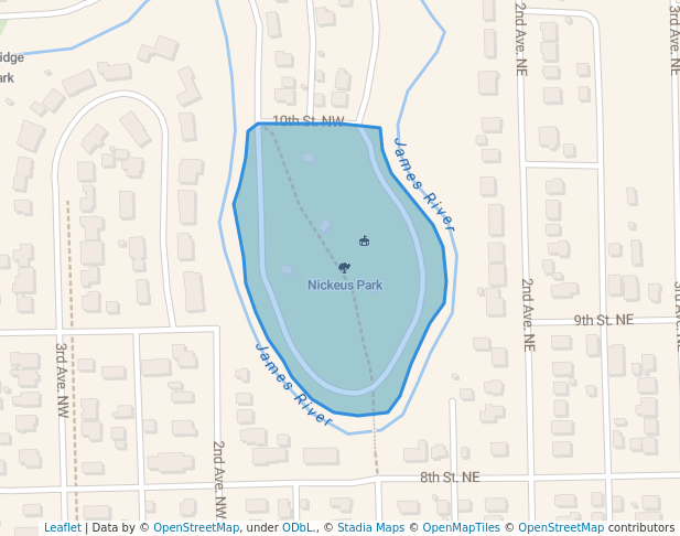 walking in Nickeus Park map in Jamestown