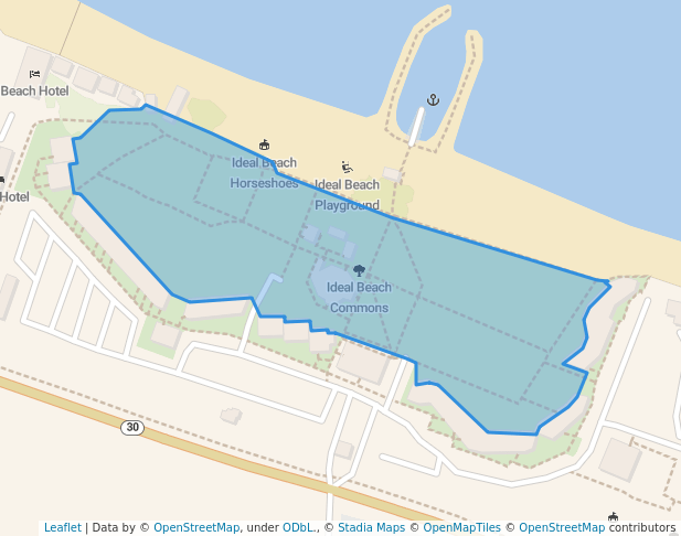 walking in Ideal Beach Commons map in Garden City