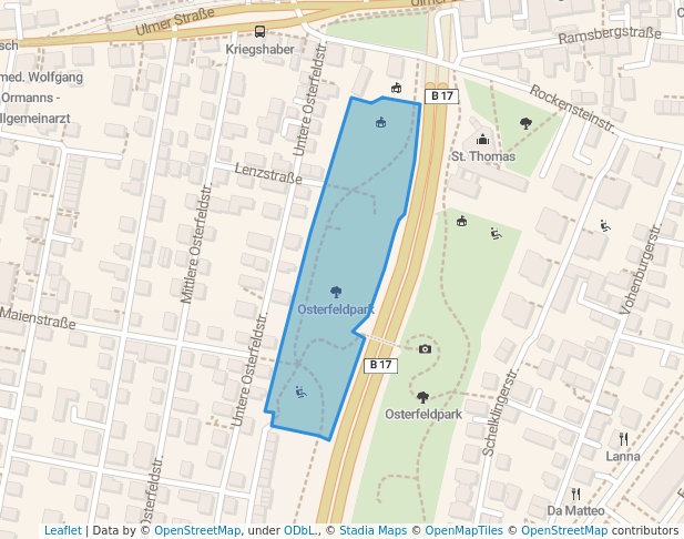 walking in Osterfeldpark map in Augsburg