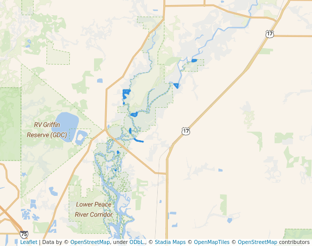 walking in Peace River State Forest map in Arcadia