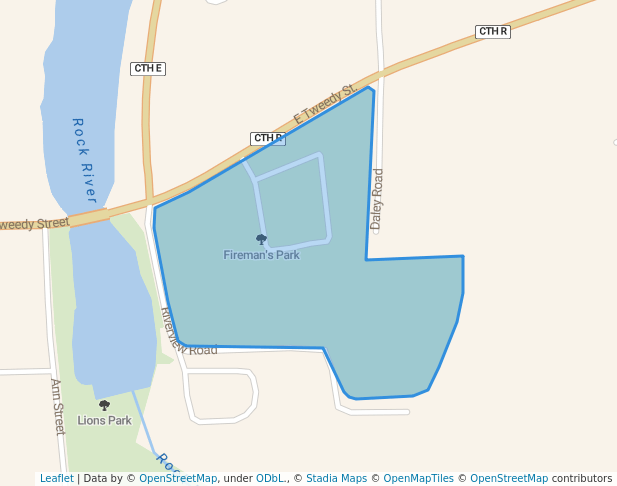 walking in Fireman's Park map in Hustisford