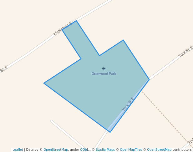 walking in Granwood Park map in Elora