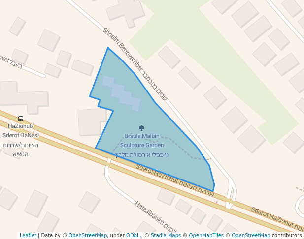 walking in Ursula Malbin Sculpture Garden map in Haifa