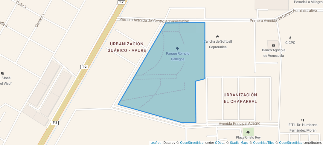 walking in Parque Rómulo Gallegos map in Calabozo