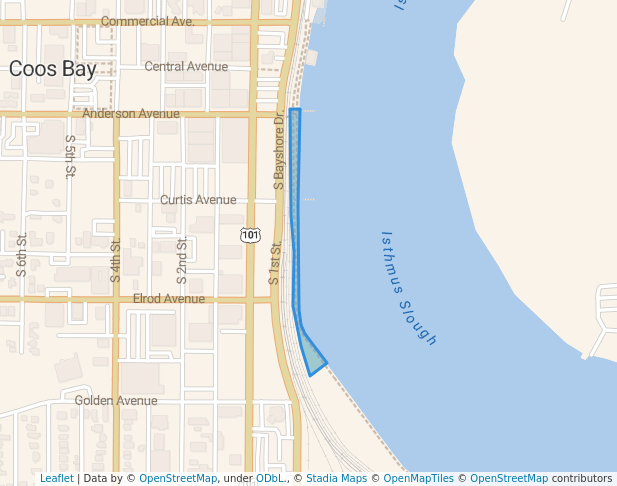 walking in Boardwalk Park map in Coos Bay