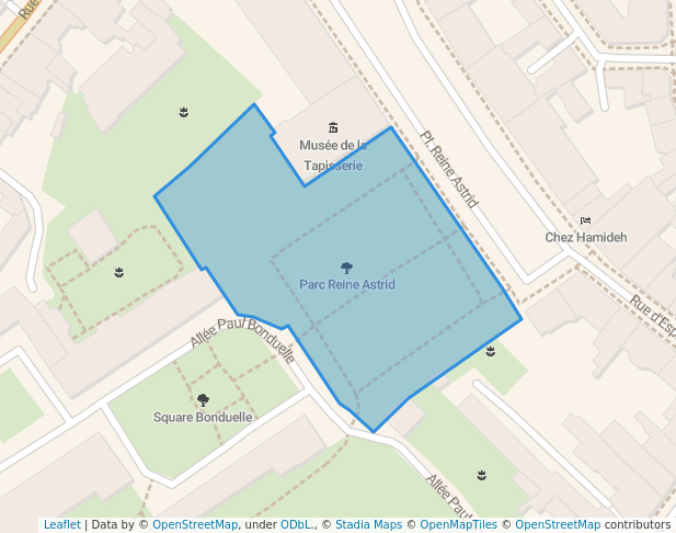 walking in Parc Reine Astrid map in Tournai